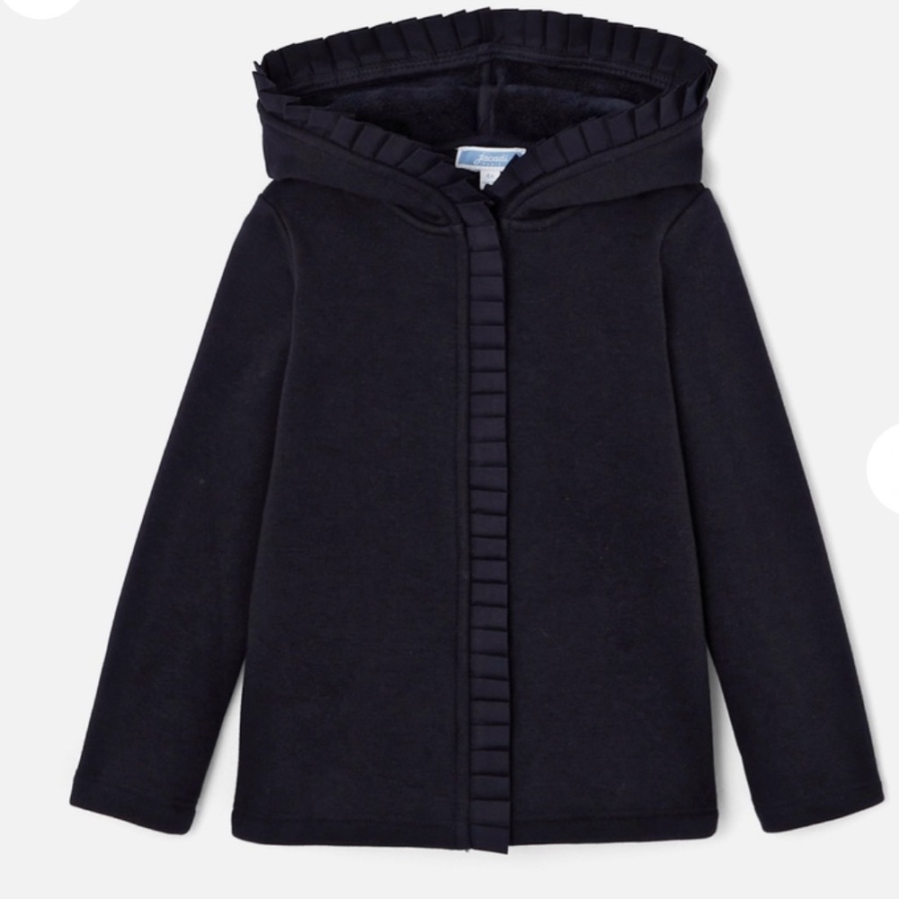Girl zip-up sweatshirt - Jacadi Paris Navy Blue Ruffled Zip-Up Hoodie